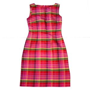 Vintage 90s Y2K David Warren Petites New York Plaid 100% Silk Sheath Dress